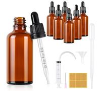 Furuising 6 Pezzi Boccette Vetro Contagocce, 50ml Flaconi Contagocce in Vetro, Ambrato Bottiglie Contagocce Vetro con 3ml Pipette di Plastica,Siringa per Oli Essenziali Profumi Laboratorio