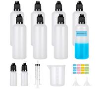 Furuising 8 Pezzi 100ml Flaconi Contagocce Plastica, 2 Pezzi 10ml Bottiglia Contagocce con Siringa da 20ml, Imbuto, Misurino per Colliri, Olio Essenziale, Erogazione di Liquidi