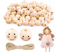 Furuising 80 Pezzi Perline di Legno con Faccine Sorridente, 20mm Naturale Perline Legno di Smiley Set con 10m di Corda di Iuta per Decorazioni, Fai da Te