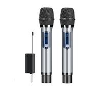 FURUIWUFENG microfono Microfono wireless professionale per cantare in metallo doppio UHF. Sistema di microfono portatile Dynamic Mic Dynamic senza cordless, uscita 1/4 "e 1/8" amplificatore voce