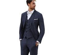 Furuyal Completo di lino 3 pezzi vintage retrò abiti da ballo di fine anno giacca slim fit blazer sposo smoking, Navy, 3XL