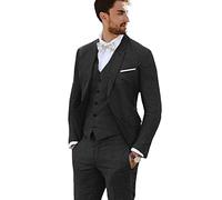 Furuyal - Completo in lino, 3 pezzi, stile vintage, retrò, abiti da sposa slim fit, giacca da sposo, smoking, nero, L