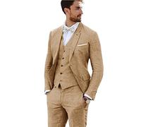 Furuyal - Completo in Lino, 3 Pezzi, Stile Vintage, retrò, Abiti da Sposa Slim Fit, Giacca da Sposo, Smoking, Kimly Cage, 3XL