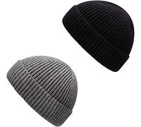 Furwabo Trawler Beanie Watch Hat Berretto da Orologio Bordo Arrotolabile, Berretti a Maglia Caldi Invernali Pescatore Unisex(Nero+Grigio)