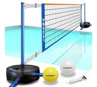 Furypiont Rete da pallavolo da piscina, portatile, per interni ed esterni, con 2 palloni da pallavolo e base resistente. Lunghezza regolabile 4,5 - 7,6 m, per pickleball e rete da tennis