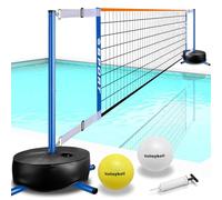 Furypiont Rete da pallavolo da piscina, portatile, per interni ed esterni, sistema di rete da pallavolo con 2 palloni da pallavolo e base resistente