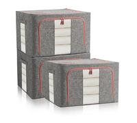 FUSACONY 3 contenitori porta abiti, organizer per armadio, contenitore pieghevole per guardaroba con telaio in metallo, borsa per vestiti, copriletti, coperte, biancheria da letto, colore grigio (66L)