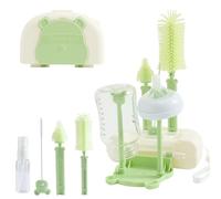 FUSACONY Kit 7 in 1 Con Spazzola Silicone per Biberon e Capezzoli, Spazzola per Cannucce, Rastrelliere Asciuga, Dispenser di Sapone Liquido e Scatola di Stoccaggio (Verde)