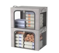 FUSACONY Scatole per Armadio, 2 Pezzi Organizzatore Armadio con Struttura in Metallo Pieghevole - Scatole per Vestiti Impilabili per Coperte, Biancheria da Letto, Grigio (66L)