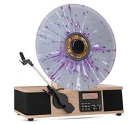 Fuse Giradischi verticale avvolgente con supporto Bult In, lettore in vinile moderno Mid-Century con altoparlanti integrati e Bluetooth, radio FM, giradischi audio domestico per dischi in vinile da 12