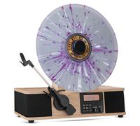 Fuse Giradischi verticale avvolgente con supporto Bult In, lettore in vinile moderno Mid-Century con altoparlanti integrati e Bluetooth, radio FM, giradischi audio domestico per dischi in vinile da 12