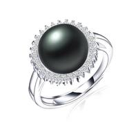 FUSHENGTER Anello Anelli Donna Regalo Uomo Rings Anello A Forma Di Sole Alla Moda Anello Regolabile Con Perla D'Acqua Dolce Naturale Per Donna Anello 925 Regalo Ridimensionabile Nero