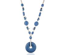 FUSHENGTER Collana Donna Ciondolo Catena Regalo Necklace Collane Donna Gioielli Colorati Collane Statement Pendenti Catene Lunghe in Pietra Lavica Blu Scuro