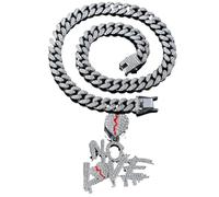 FUSHENGTER Collana Uomo Ciondolo Hip Hop Regali Donna Collana Lettere Hip-Hop Ciondolo D'Amore Catena Clavicola Da Uomo Lettere Crepacuore Collana No Love Color Argento 50 Cm