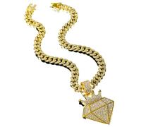 FUSHENGTER Collana Uomo Ciondolo Hip Hop Regali Donnacollana Con Ciondolo Hip Hop Con Corona Di Diamanti Piena Di Diamanti Hip Hop Corona Con Diamanti D'Acqua Color Oro 45 Cm