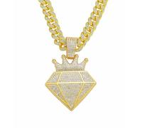 FUSHENGTER Collana Uomo Ciondolo Hip Hop Regali Donnacollana Con Ciondolo Hip Hop Con Corona Di Diamanti Piena Di Diamanti Hip Hop Corona Con Diamanti D'Acqua Color Oro 50 Cm