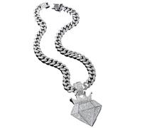 FUSHENGTER Collana Uomo Ciondolo Hip Hop Regali Donnacollana Con Ciondolo Hip Hop Con Corona Di Diamanti Piena Di Diamanti Hip Hop Corona Con Diamanti D'Acqua In Argento45 Cm