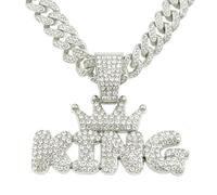 FUSHENGTER Collana Uomo Ciondolo Hip Hop Regali Donnacollana Con Ciondolo Lettera Re Hip-Hop Accessori Trendy Da Uomo Color Argento 50 Cm, Silver 50cm