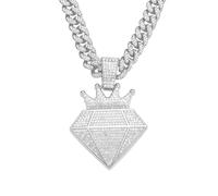 FUSHENGTER Collana Uomo Ciondolo Hip Hop Regali Donnacollana Con Ciondolo Hip Hop Con Corona Di Diamanti Piena Di Diamanti Hip Hop Corona Con Diamanti D'Acqua Color Argento 50 Cm