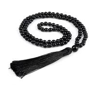 FUSHENGTER Collana Uomo Lunga Catenella Donna Regalo 108 Collana Di Perline Di Pietra Nera Lucida Collana Di Perle Di Pietra Lavica Vulcanica Da Uomo Meditazione Fatta A Mano Brig