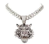 FUSHENGTER Collana Uomo Lunga Catenella Donna Regalo Collana con Ciondolo Tigre Hip Hop da Donna con Collane Hiphop Bling da 13 Mm Moda