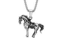 FUSHENGTER Collana Uomo Lunga Catenella Donna Regalo Punk Horse Collane per Uomo Rock Punk Horse Racing Ciondolo da Gioco Regali Impermeabili