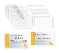 Fushing - 100 porta badge in plastica trasparente per biglietti da visita, targhette con il nome, con clip di supporto per carte identificative, orizzontale (100 Pezzi)