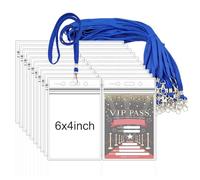 Fushing 50 pezzi portanome verticali trasparenti in plastica porta badge carte ID e 50 pezzi cordini blu per collo con gancio girevole per scuola, festival, eventi (XXL)
