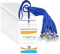 Fushing 50 targhette verticali in plastica trasparente, porta badge e carte d'identità e cordini blu con gancio girevole per scuola, festival, eventi (S)