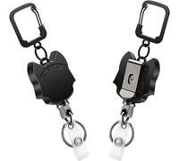 Fushing Portachiavi retrattile, resistente, confezione da 2 porta badge retrattile, in metallo, con cordino da 80 cm, moschettone con clip per cintura, per contenere fino a 15 chiavi e attrezzi