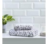 Fusion Bagno - Asciugamano 100% cotone jacquard stampa animalier, 50 x 90 cm, grigio