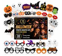 Fusion Bliss, set di accessori per foto di Halloween, kit da 32 pezzi con | Decorazioni e accessori per feste di Halloween per bambini e adulti, teschio di pipistrello fantasma zucca