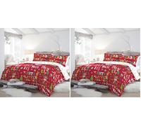 Fusion Christmas - Set copripiumino reversibile con Babbo Natale e scritta Santa Stop Here, per letto singolo, 2 pezzi, colore: rosso, rosso elfo (Confezione da 2)