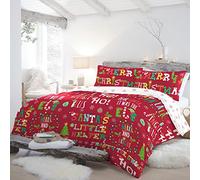 Fusion Christmas STIRD21P1U - Set copripiumino, 3 pezzi, reversibile per letto matrimoniale, colore: Rosso