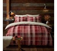 Fusion - Copripiumino in pile a scacchi rosso - letto king size (230 x 220 cm) - design reversibile - biancheria da letto bordeaux tartan - biancheria da letto in flanella rossa con orsetto - pile