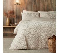 Fusion - Copripiumino in pile color crema naturale - Letto singolo (140 x 200 cm) - Design reversibile - Copripiumino jacquard beige in lino - Biancheria da letto trapuntata quadrata geometrica - Pile