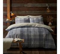 Fusion - Copripiumino in pile grigio a scacchi - Letto matrimoniale (200 x 200 cm) - Design reversibile - Biancheria da letto in tartan grigio chiaro - Biancheria da letto in flanella blu con trapunta