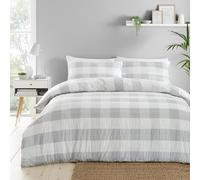 Fusion - Copripiumino in tessuto seersucker a quadri argentati - Letto king size (230 x 220 cm) - Design reversibile (strisce) - Morbido al tatto - Biancheria da letto effetto increspato -