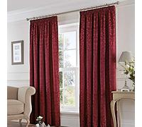 Fusion Eastbourne-Tende plissettate Foderate in Tessuto Jacquard Damascato in Cotone, Poliestere, Burgundy, Curtains: 66" Width x 54" Drop (168 x 137cm)