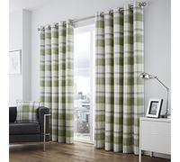 Fusion Federa Balmoral Check, Cotone, Green, Curtains: 66" Width x 90" Drop (168 x 229cm)