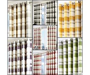 Fusion Federa Balmoral Check, Cotone, Ochre, Curtains: 90" Width x 72" Drop (229 x 183cm)