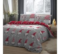 Fusion - Funda Nórdica Gonk Navideña Roja - 140 x 200 cm - Reversible (2 Colores) - 100% Algodón - 1x Funda de Almohada Incluida - Funda Nórdica Gnomo Navideño - Ropa de Cama Navideña (Rojo/Gris)