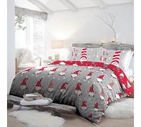 Fusion - Funda Nórdica Gonk Navideña Roja - 260 x 220 cm - Reversible (2 Colores) - 100% Algodón - 2 Fundas de Almohada Incluidas - Funda Nórdica Gnomo Navideño - Ropa de Cama Navideña