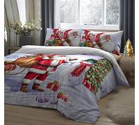 Fusion - Funda Nórdica Papá Noel en la Nieve - 230 x 220 cm - 2 Fundas de Almohada Incluidas - Funda Nórdica de Papá Noel y Muñeco de Nieve de Fácil Cuidado - Ropa de Cama Tradicional Navideña