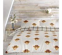 Fusion Home Furnishings - Set Copripiumino Highland Cow-Easy Care, Policotone, Ochre Yellow, Super King