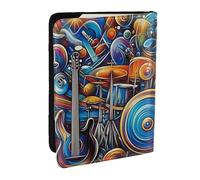 Fusion of Musical Elements - Custodia per passaporto con stampa di elementi musicali, in pelle PU, per uomini e donne, 16,5 cm, Nero , Taglia unica
