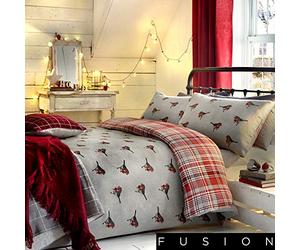 Fusion, Set Copripiumino Reversibile, Lato Tartan Classico e Lato pettirosso, Cotone, Multicolour, King