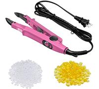 Fusion - Strumento professionale per estensioni dei capelli, spina americana, strumento di estensione dei capelli, testa C, punta a U, con 2 sacchetti di colla alla cheratina e granuli (rosa)