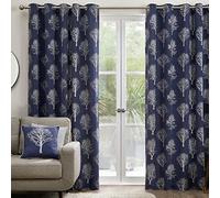 Fusion - Woodland Trees - Coppia di tende con occhielli, 100% cotone, 229 x 183 cm, colore: blu navy