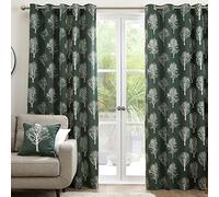 Fusion - Woodland Trees - Coppia di tende con occhielli, 100% cotone, 229 x 229 cm, colore: verde